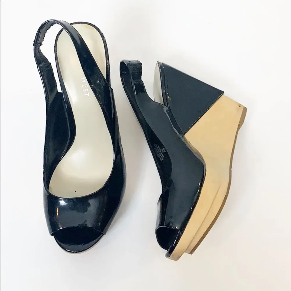 Nine West Black Patent Leather Platform Slingback